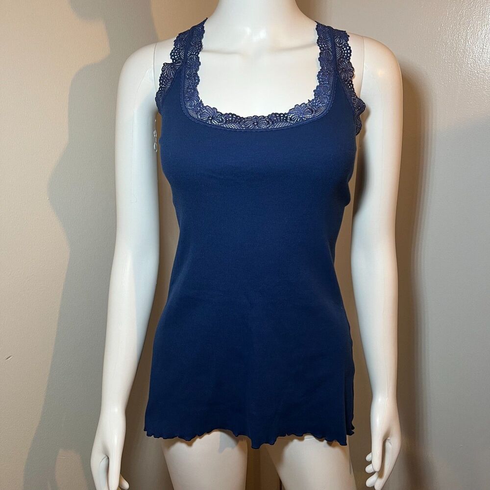 Navy Blue Lace Trim Tank Top XXL - Layering Y2K 90s Fairy Grunge Indie Elevated